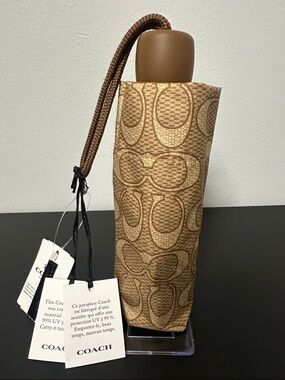 Coach Brown Signature Compact Umbrella Sleeve with Cord